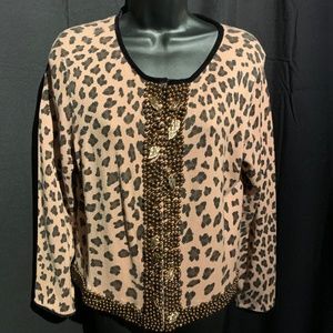 Christine Rotelli Embellished Animal Print Silk/Cotton Sweater, Size M